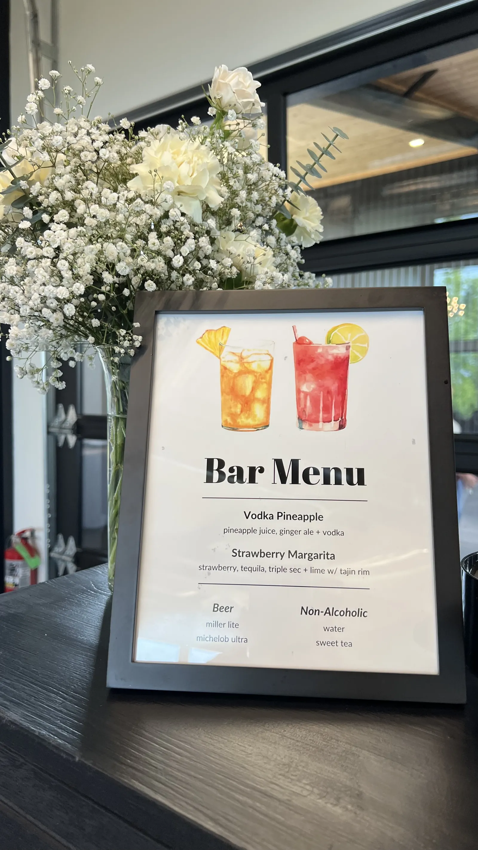 Printed bar menu at a styled event bar
